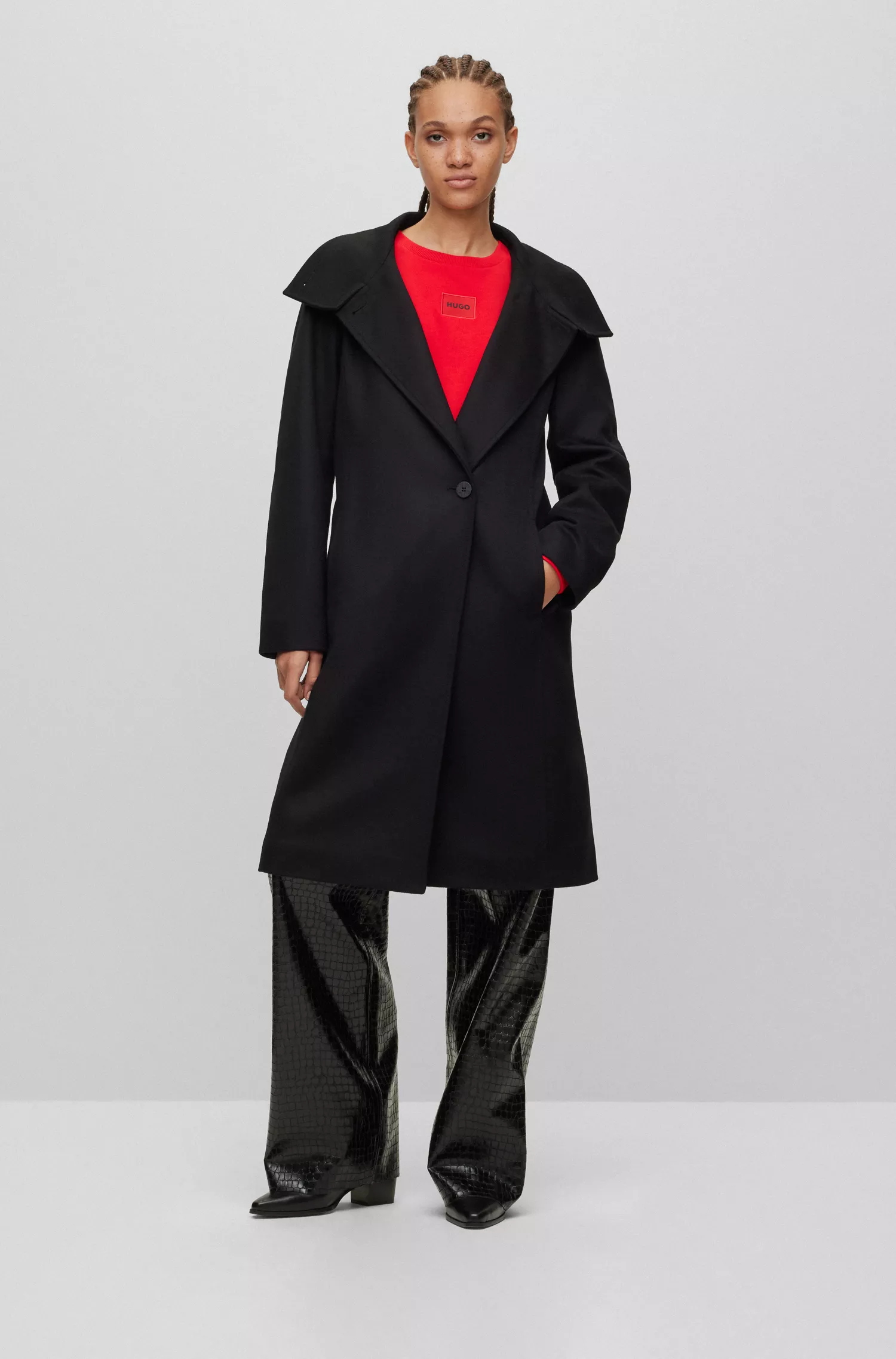 Casaco HUGO vermelho de corte regular em mistura de lã com cashmere.