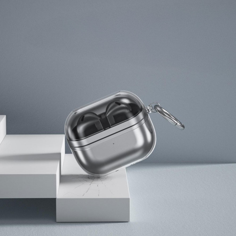 Samsung Galaxy Buds 3 / Buds 3 Pro Gummi Schutzhülle Abdeckung mit Karabinerhaken - Transparent
