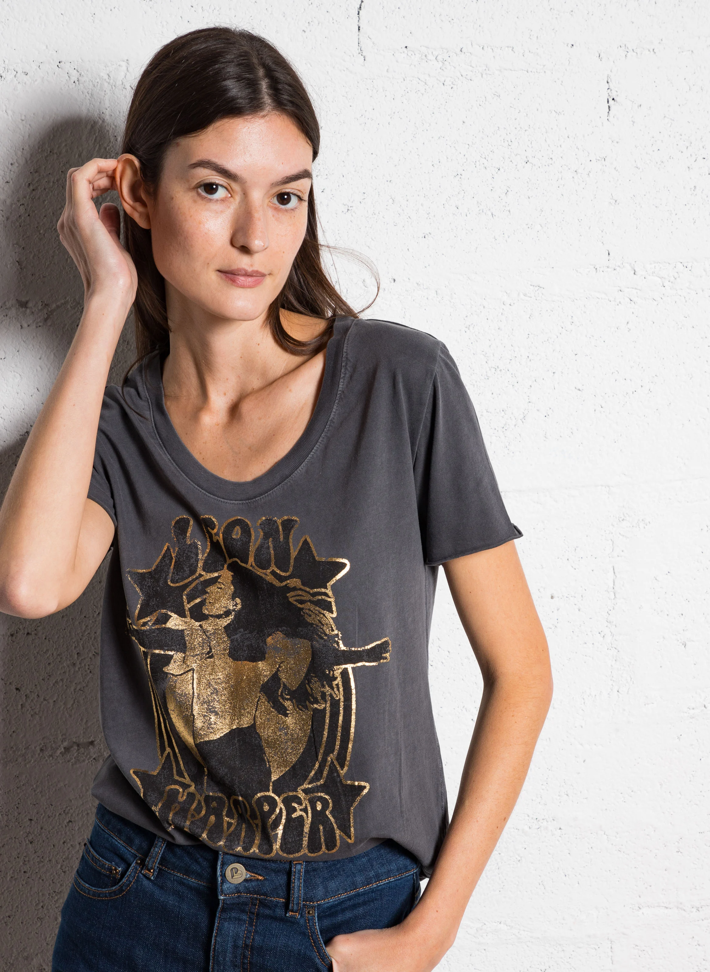 TIZIA - Tee-shirt droit col rond en coton bio | Noir