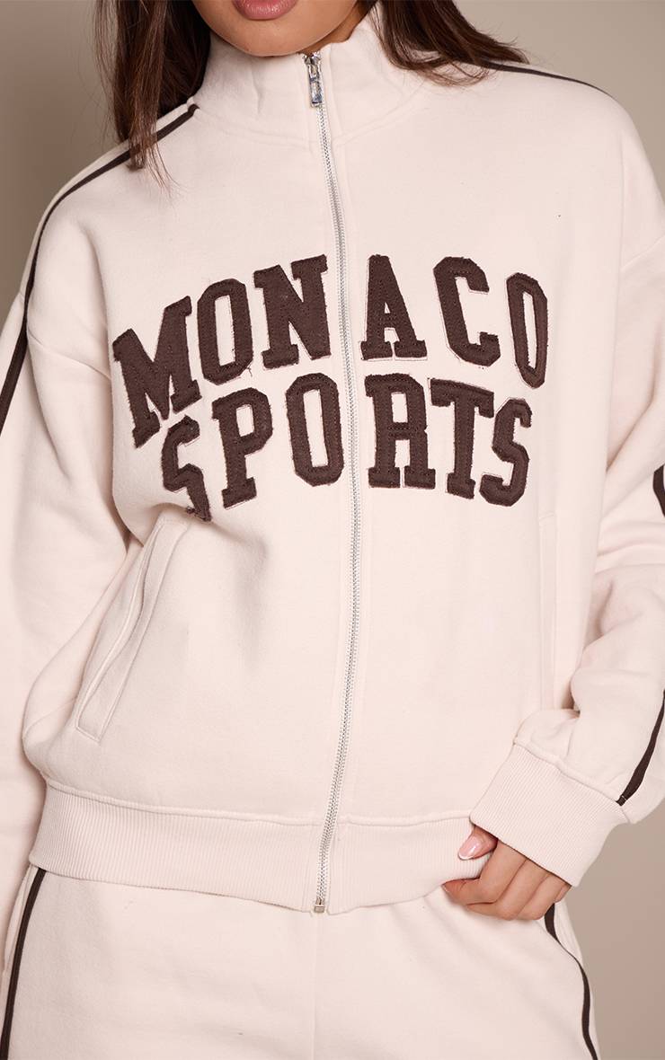 Crème Sweat Zippé Crème À Appliqué Monaco Avec Détails Contrastés