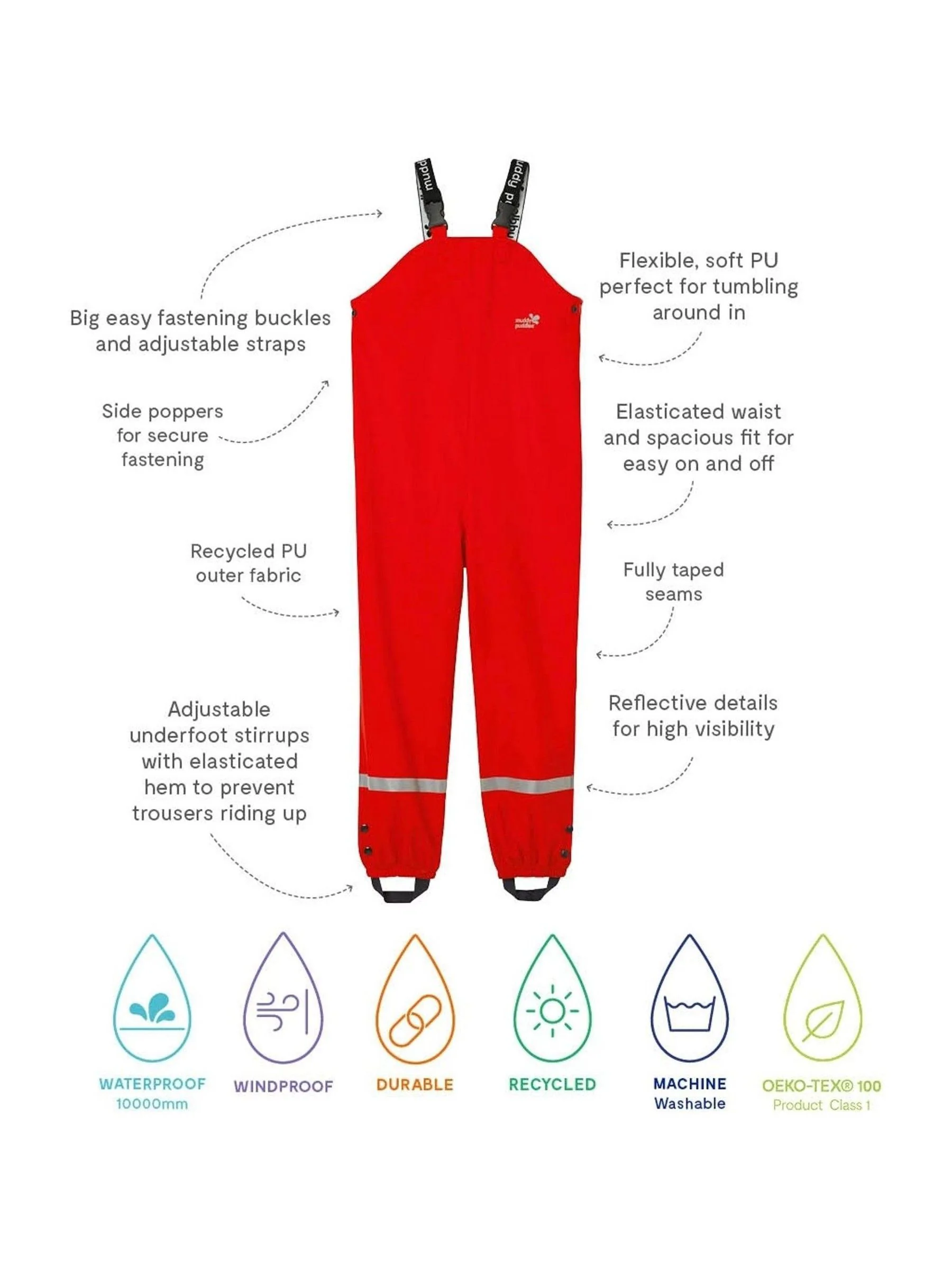 Rood - Muddy Puddles - Waterdichte tuinbroek voor regendagen