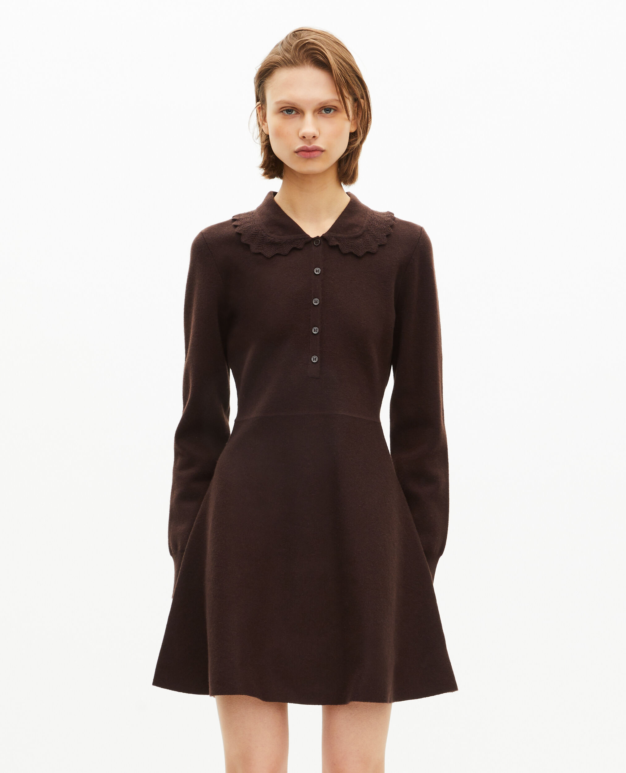 Robe courte en maille marron