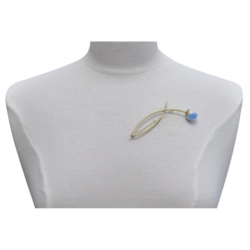 Broche Double Tiges Laiton Bulle Pâte de Verre