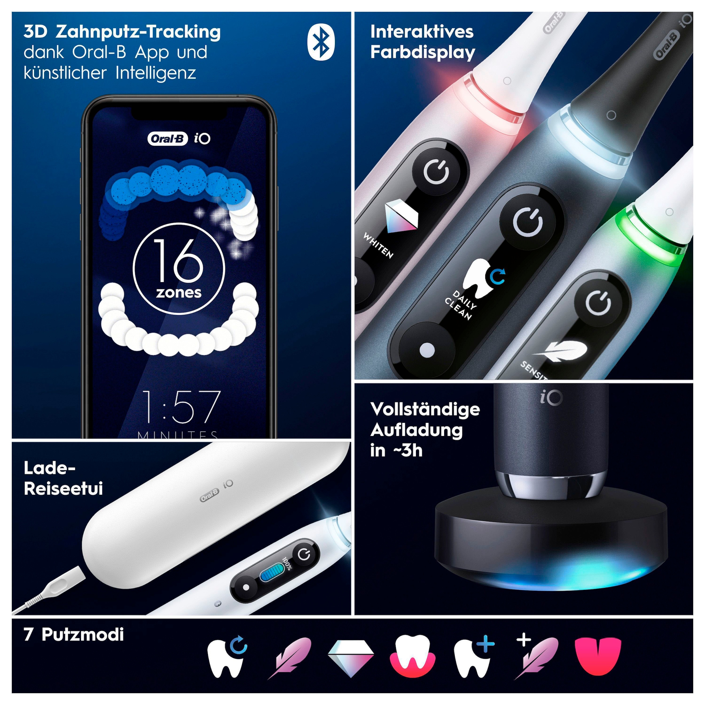 Oral-B Elektrische Zahnbürste »iO 9 Duopack« 3 Stk. Aufsteckbürsten mit Magnet-Technologie, 7 Putzmodi, Farbdisplay & Lade-Reiseetui