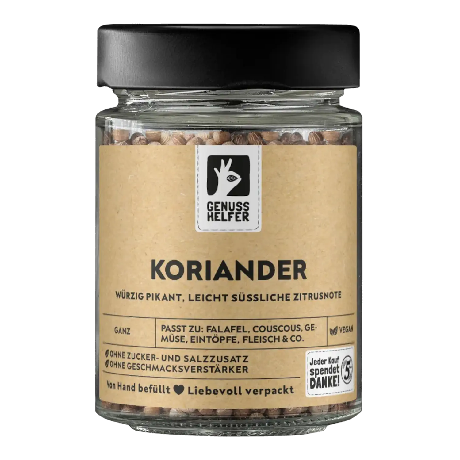 Koriander, ganz, im Glas
