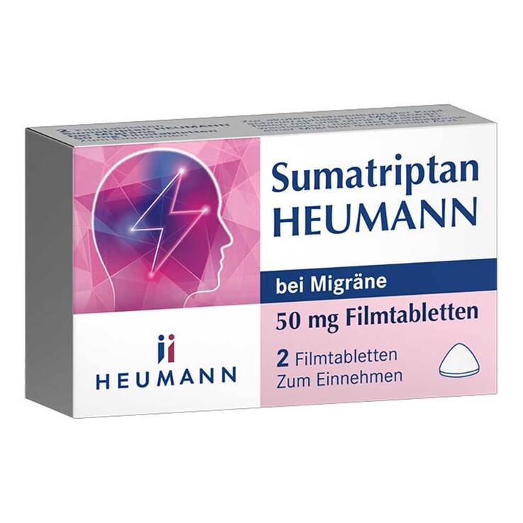 Sumatriptan Heumann bei Migräne 50 mg Filmtabletten , 2 St