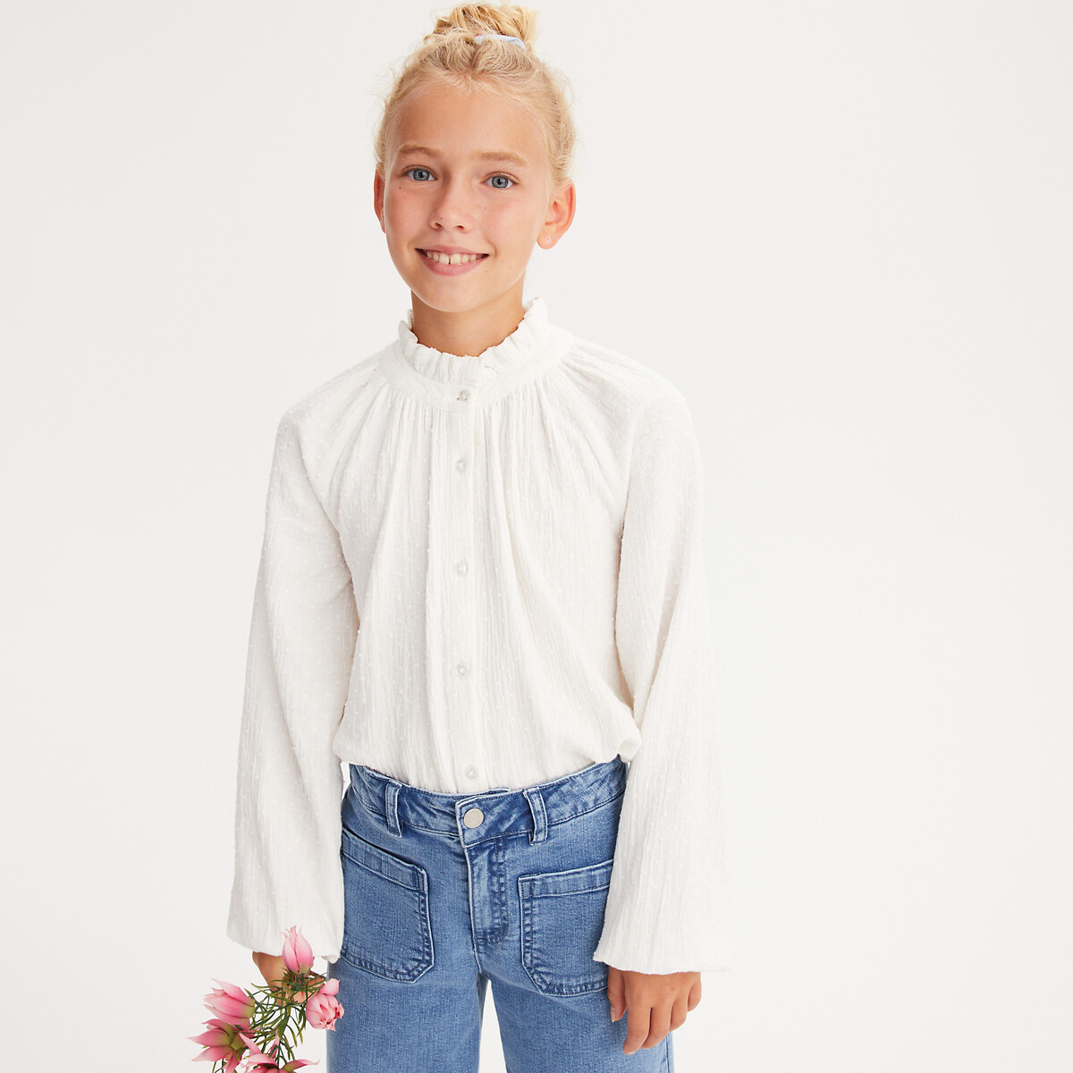 COLEÇÃO LA REDOUTE<br>Blusa solta com gola alta e estampa de bolinhas