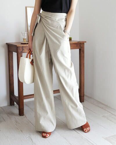 YARU - High Rise Plain Knot Wide Leg Broek