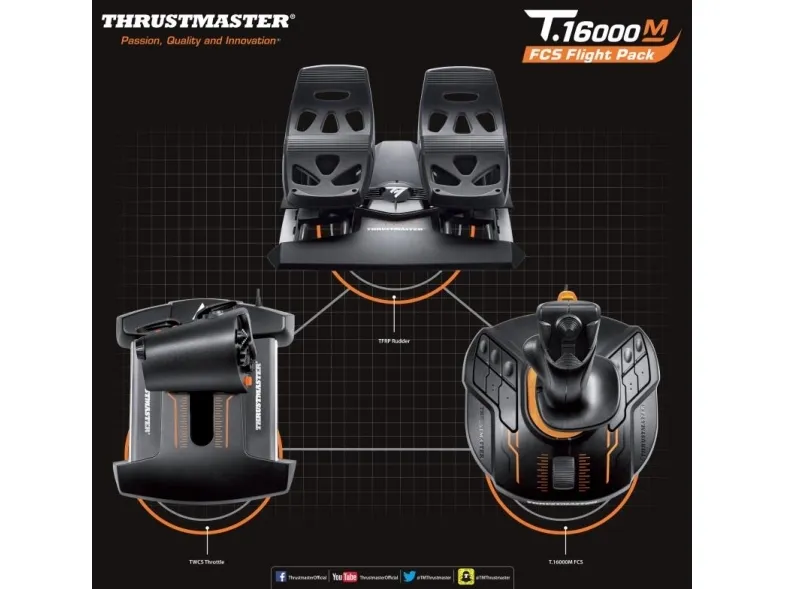 ThrustMaster T.16000M FCS Flight Pack - Joystick, speeder og pedaler - kablet - for PC