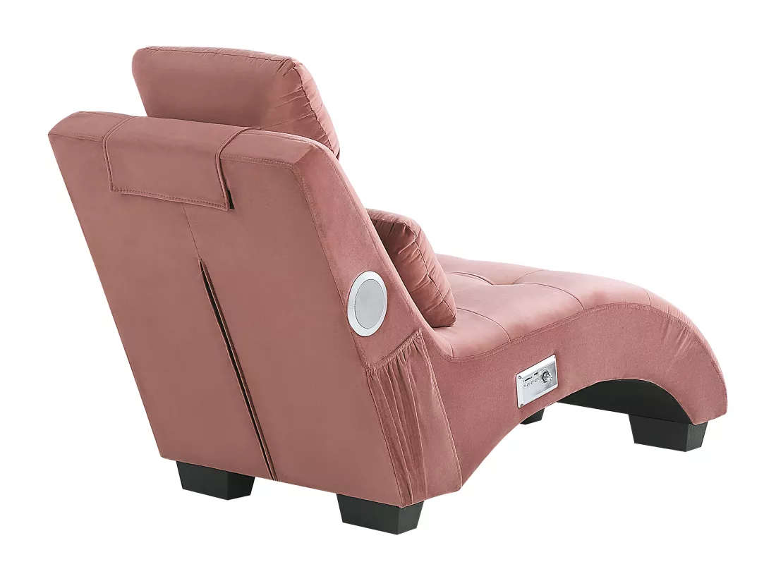 Chaise longue en velours rose avec port USB et haut-parleur bluetooth SIMORRE