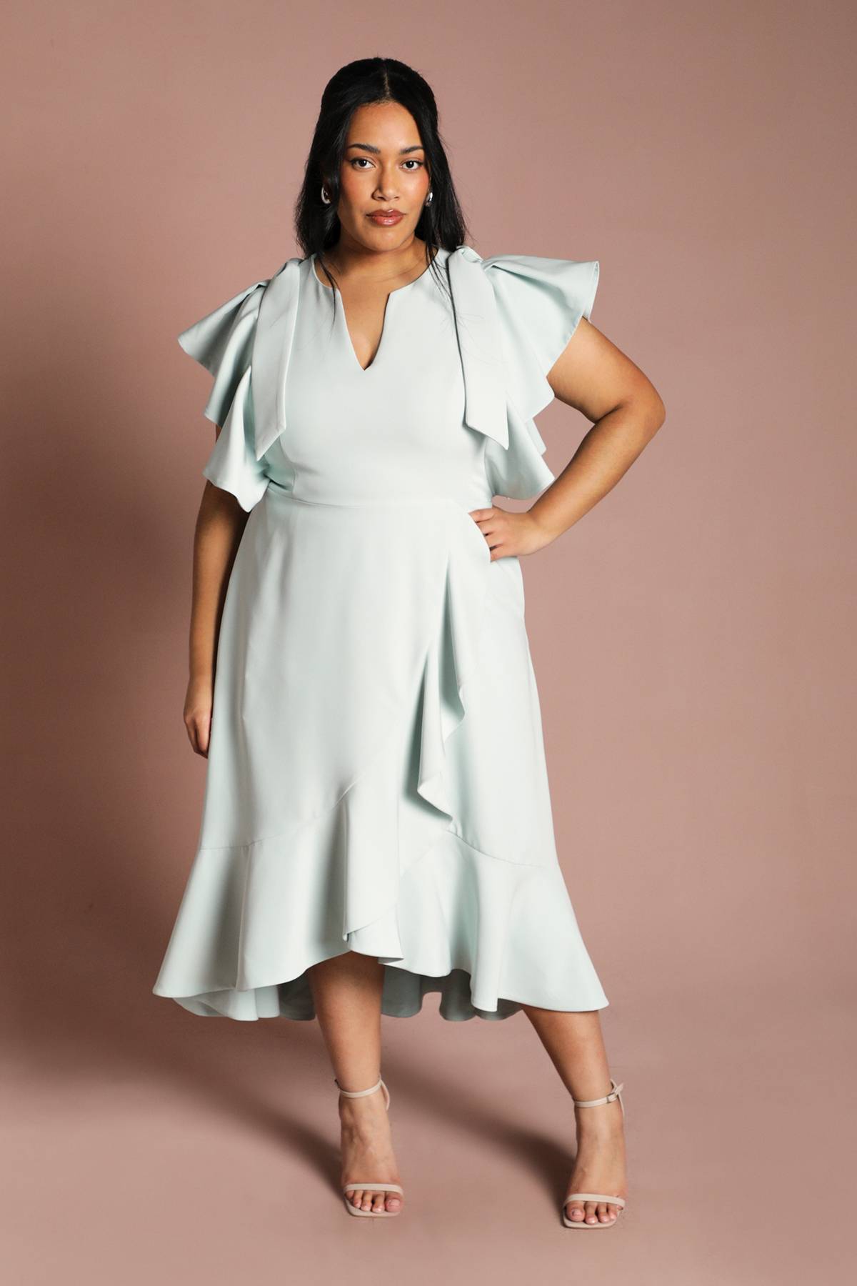 Coast Robe Midi Portefeuille à Volants en Crêpe Plus