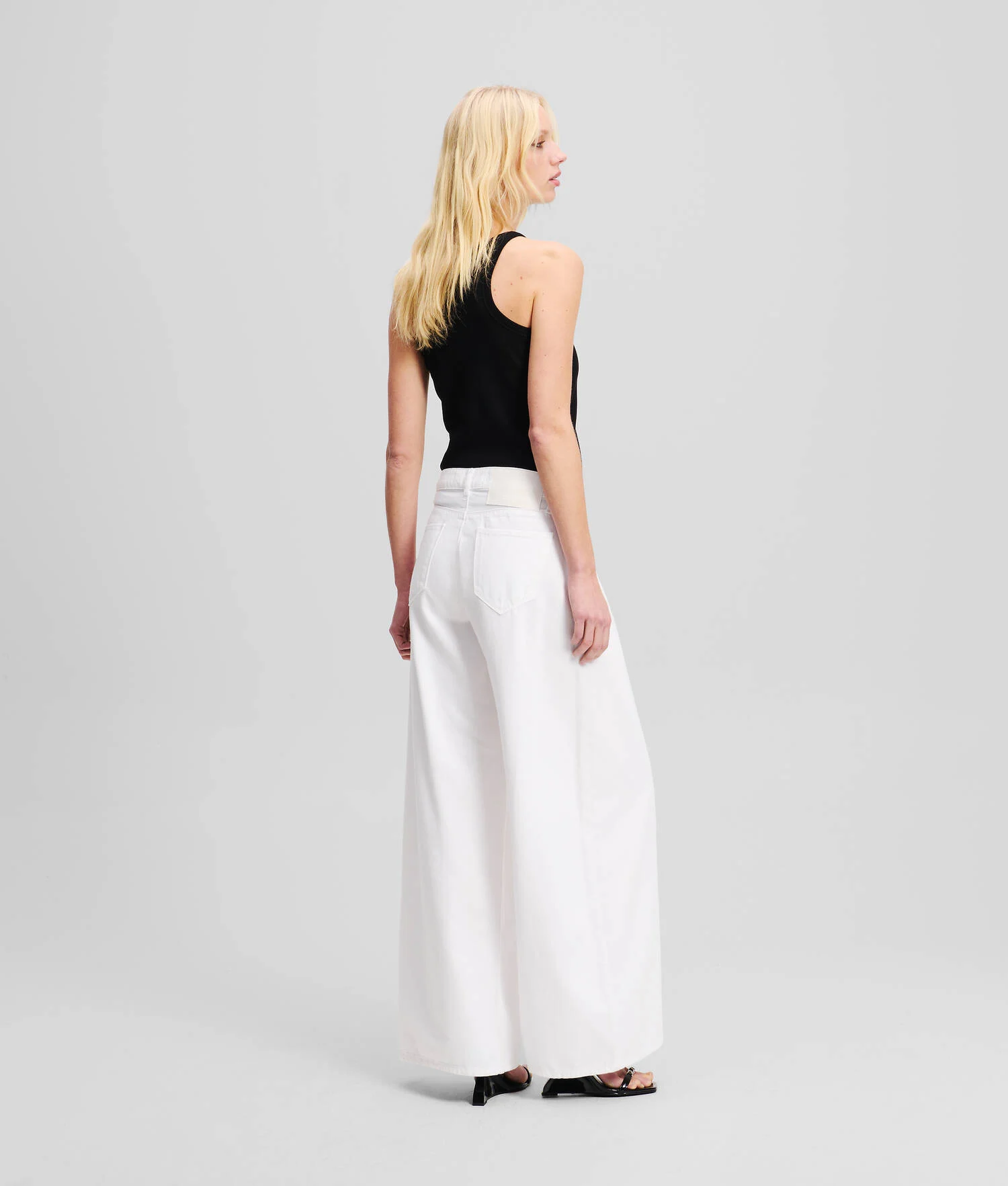 JEAN JAMBES LARGES TAILLE MI-HAUTE - Denim Blanc