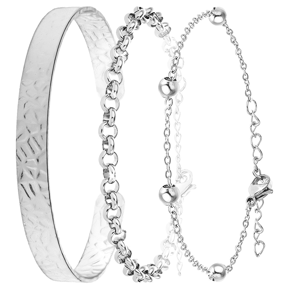 Trio de bracelets - Acier inoxydable & laiton argenté