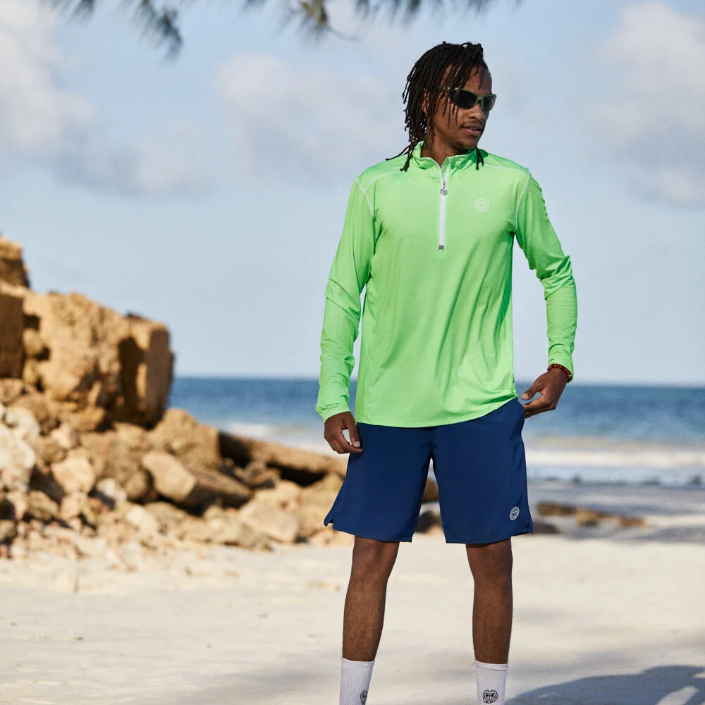 BIDI BADU Zac Tech Half Zip Haut Manches Longues Hommes - Vert Fluo , Blanc