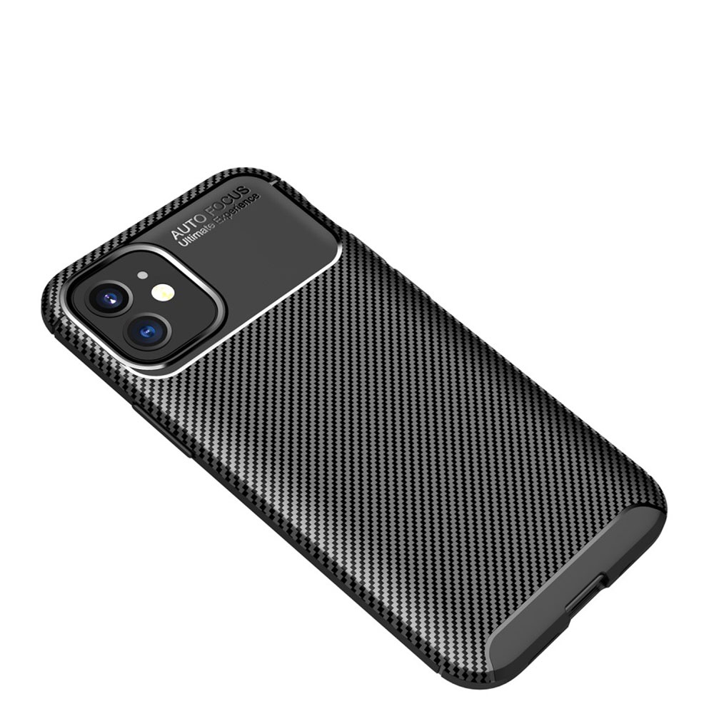 iPhone 12 / iPhone 12 Pro Gummi Case Schutzhülle mit Air Cushion Fallschutz im Carbon Look - Schwarz