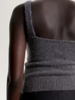 Top cropped sem mangas em malha escovada