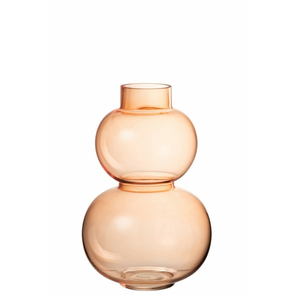 Vase 2 boules en verre orange 18x18x29 cm