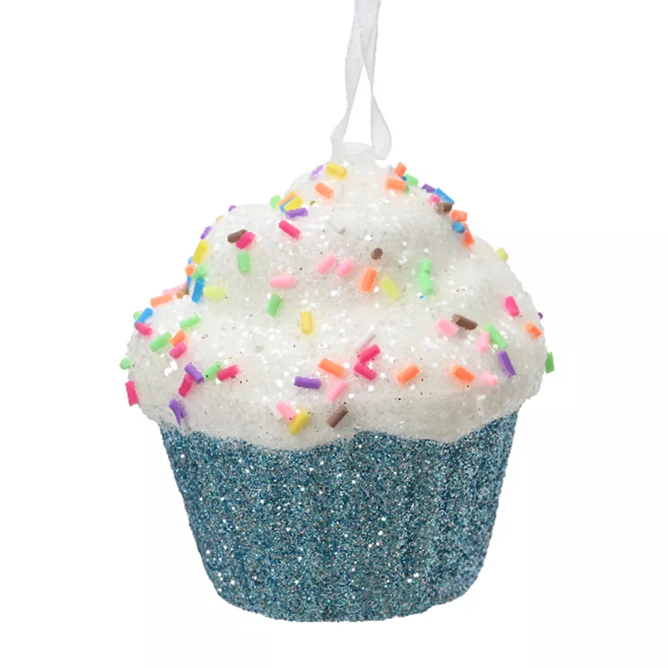 Cupcake de Noël à suspendre (H7 cm) Gourmandise Bleu pailleté