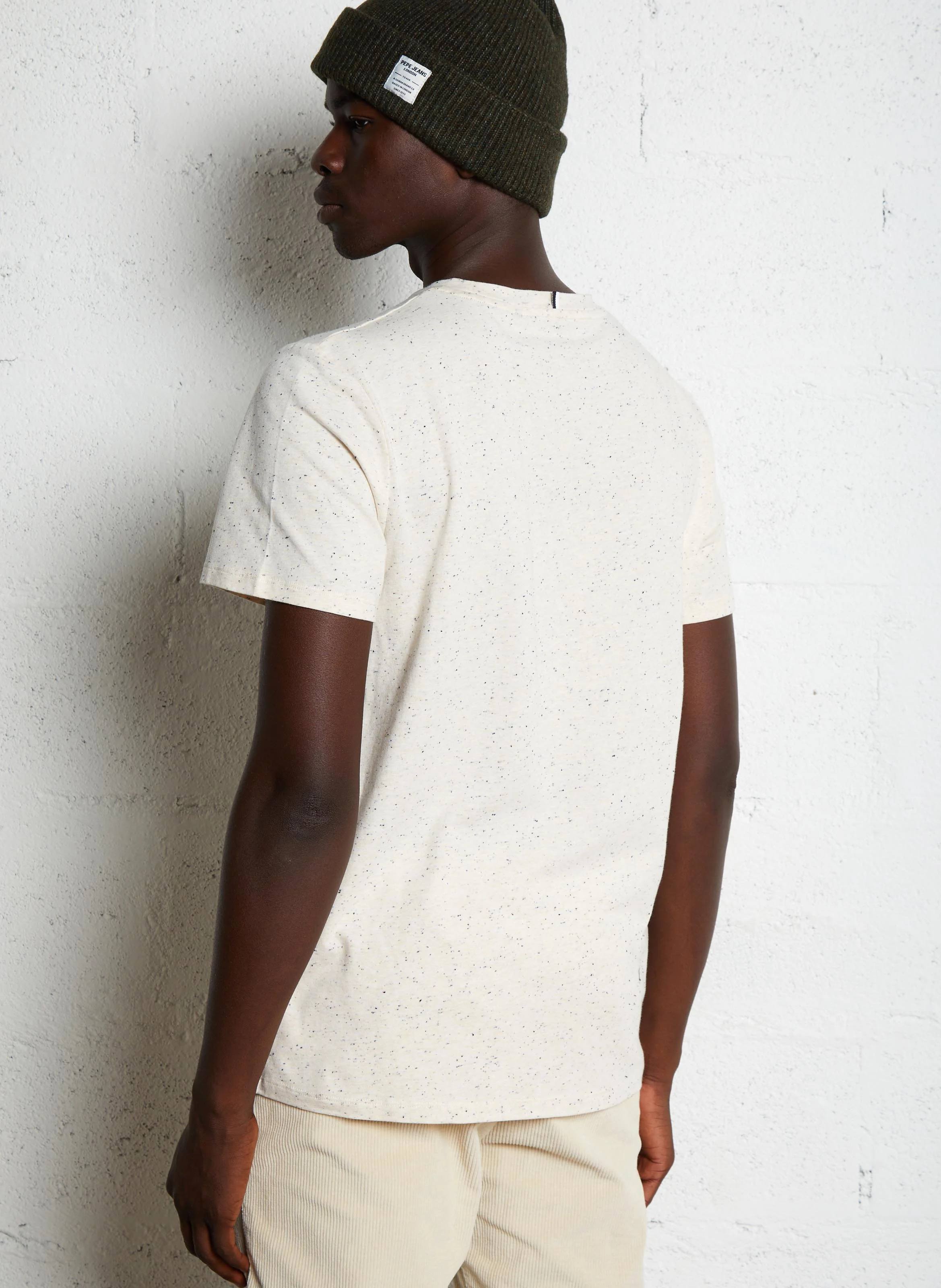 OLONNE - Tee-shirt regular-fit col rond en coton moucheté | Beige