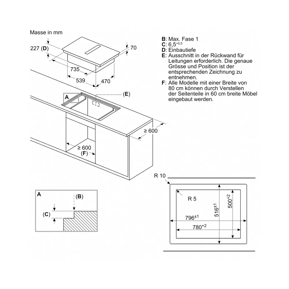 Bosch PXX801D67E Induktionskochfeld flächenbündig mit integriertem Dunstabzug 80cm