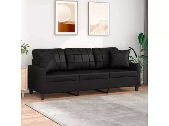 Canapé 3 places avec oreillers décoratifs noir 180cm similicuir