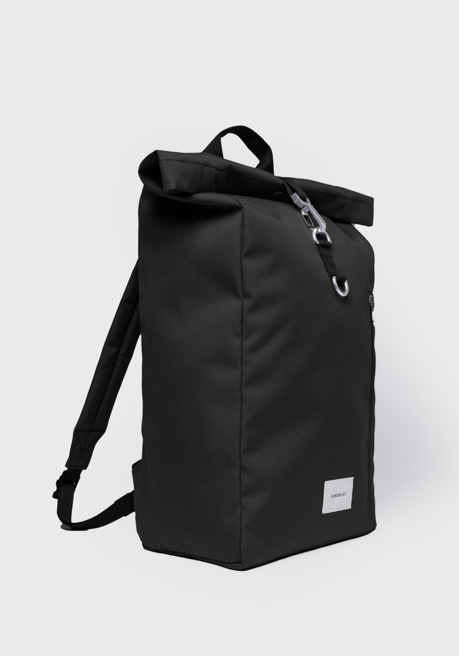 Sandqvist Rucksack Icon Rolltop Backpack L Black/Black With Black Leather