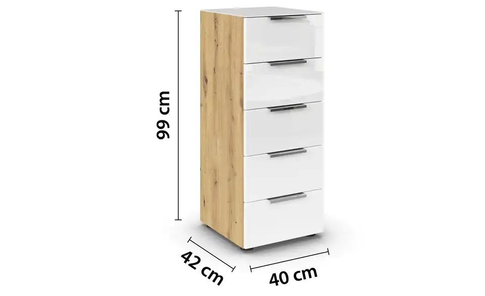 Kommode 40 cm verchromt Weiß, Eiche Artisan (Nachbildung)