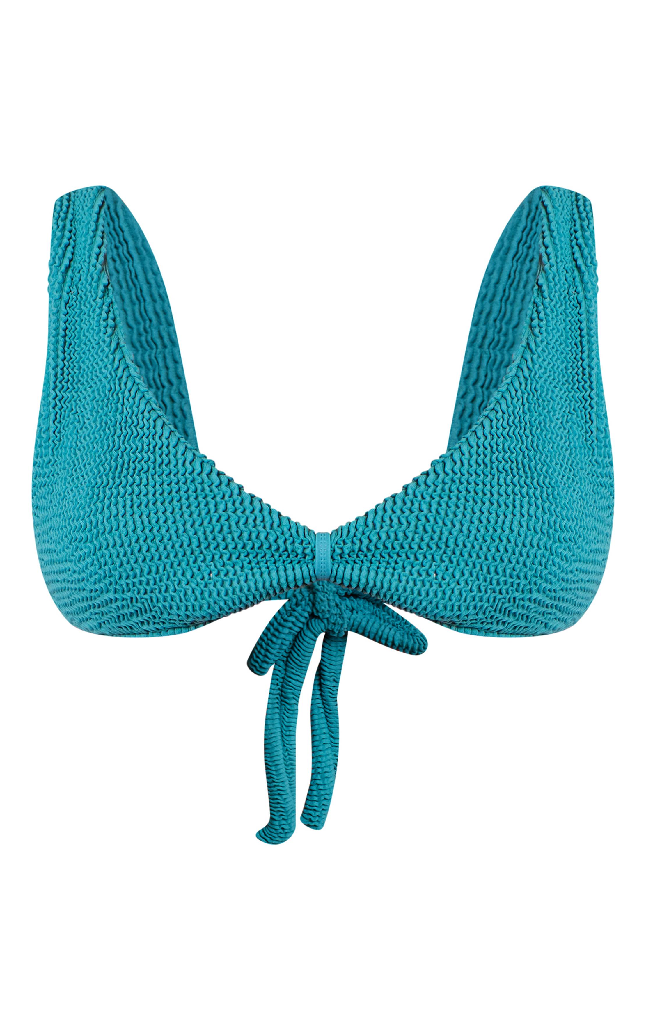 Vert Turquoise Haut De Bikini Crinkle Crème À Nœud Frontal