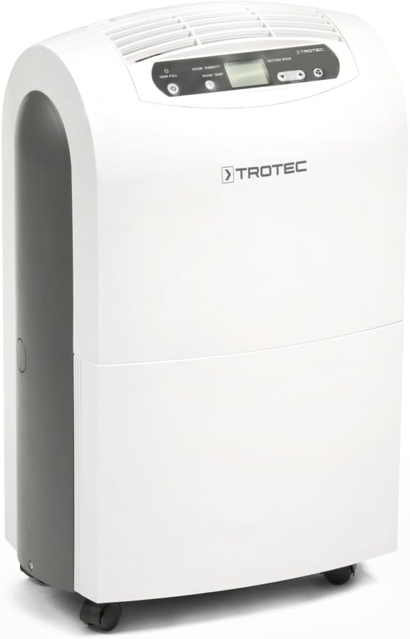 TROTEC Elektrischer Luftentfeuchter TTK 100 E – Entfeuchtungsleistung 30 L/24h, für Räume bis 90 m² / 230 m³ – Raumentfeuchter mit Heißgas-Abtauung – Dauerbetrieb oder 4,3L Wassertank