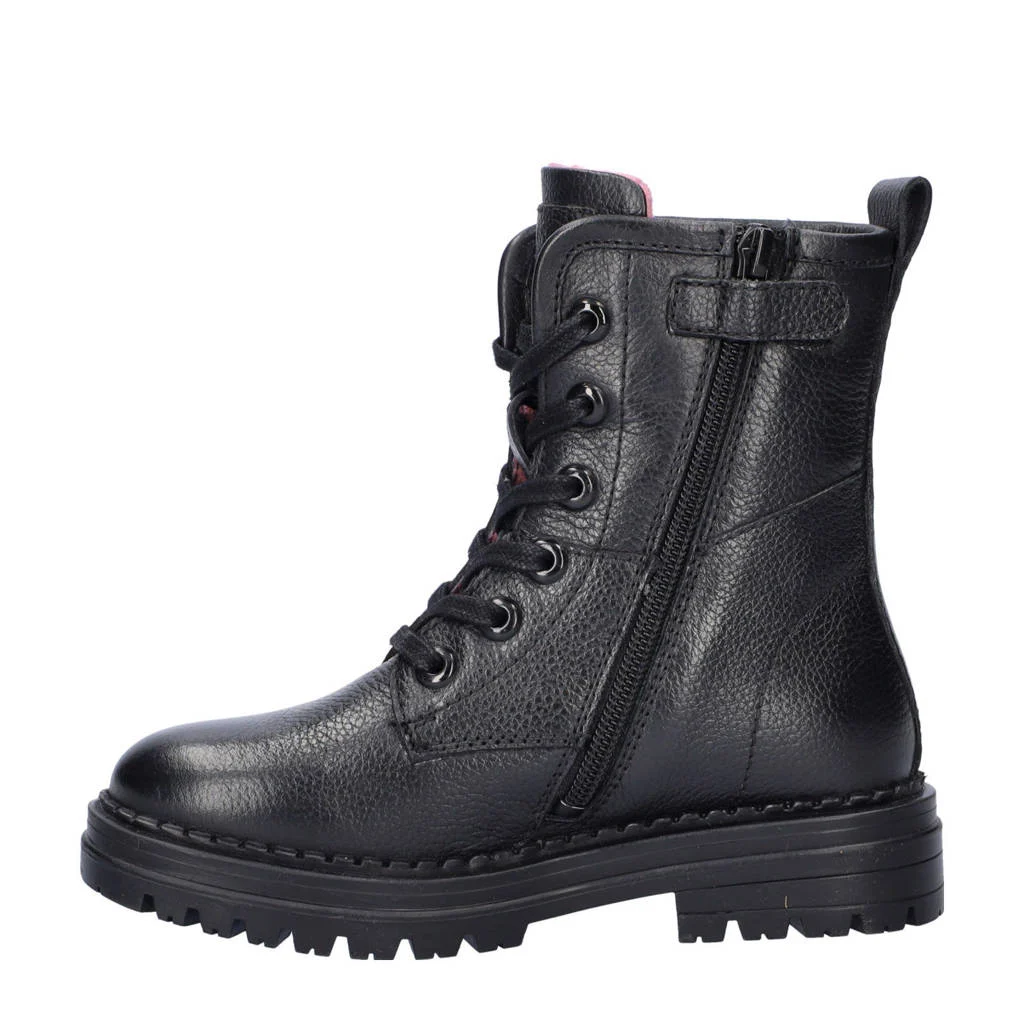Nelson Kids leren veterboots zwart