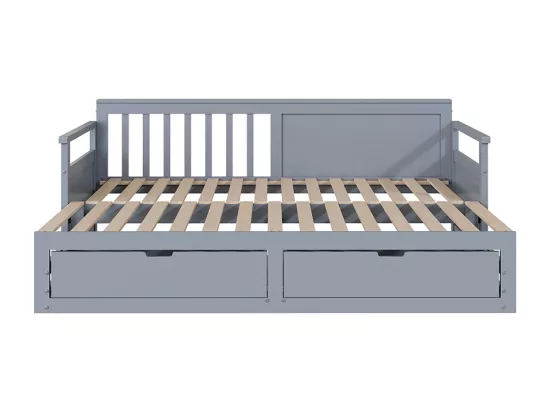 Lit gigogne multifonctionnel 2 en 1 90 (180) x 190, avec lit en pin, tiroirs , Gris