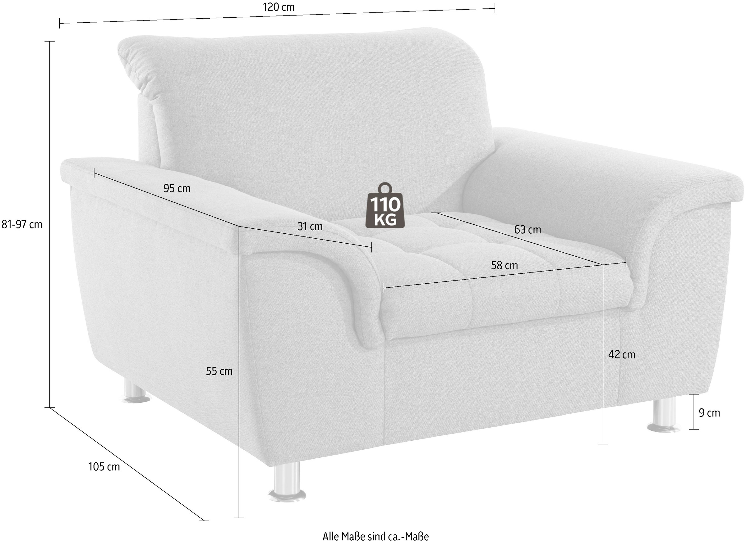 DOMO collection Sessel »Franzi, zeitlos und elegant, moderne Sitzheftung« wahlweise mit Kopfteilverstellung