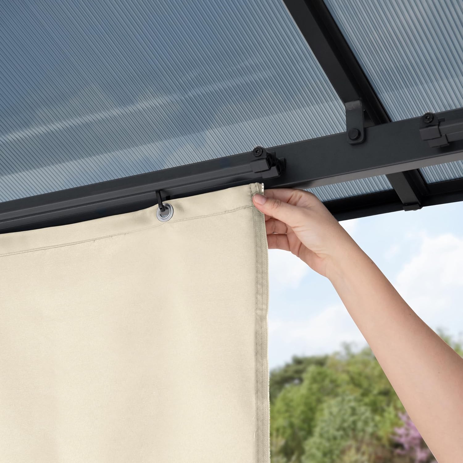 TOOLPORT Gartenpavillon 3x3 m Polycarbonat Dach ca. 6 mm - Hardtop Pavillon mit 4 Seitenteilen und Moskitonetzen in crème