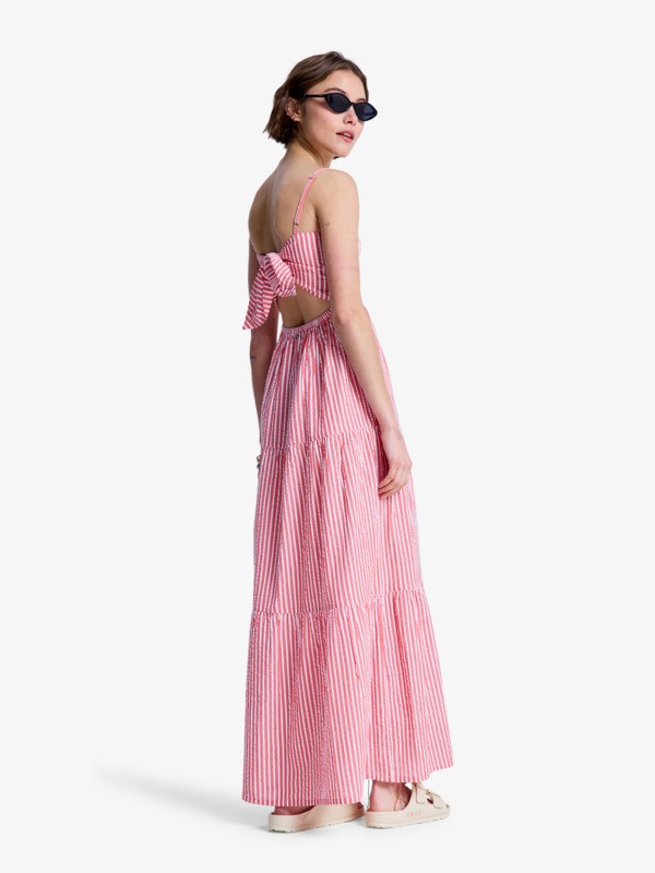 Tropical Glow Maxi Stripe Robe en seersucker de coton Rouge Femme
