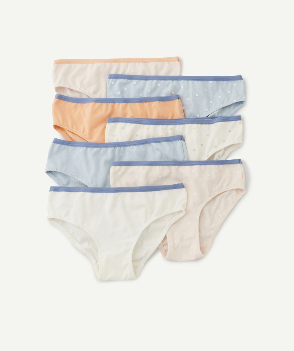 LOT DE 7 CULOTTES FILLE EN COTON BIOLOGIQUE UNIS ET À POIS