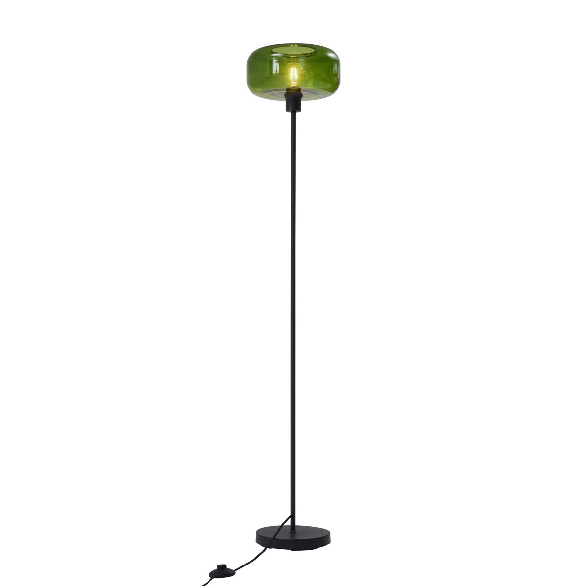 Retro vloerlamp zwart met groen glas - Bizle