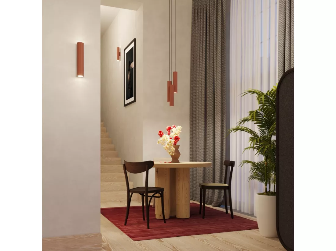 Lampe à suspension Lagos grenier en acier - 1 sources lumineuses - L.8 x H.118 cm - ocre rouge
