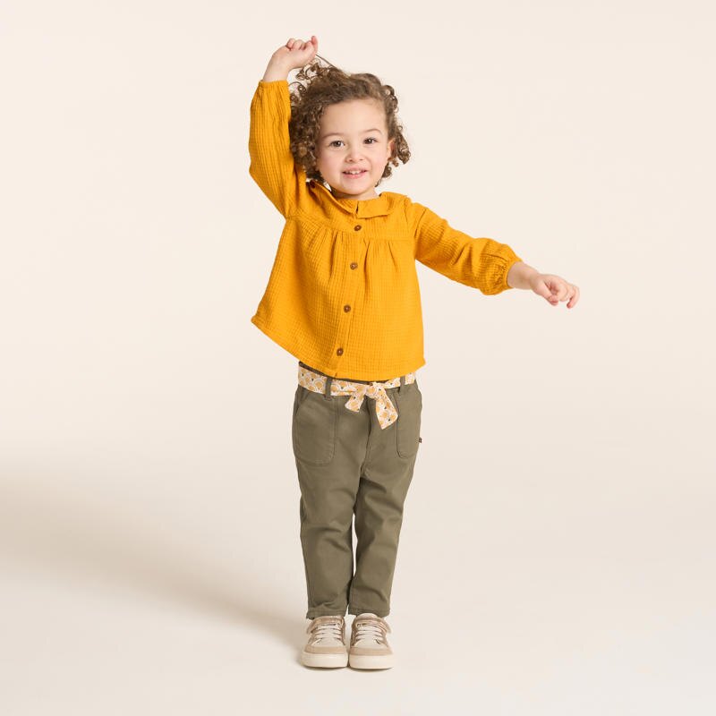 Blouse gaze de coton nid d'abeille orange bébé fille Jaune