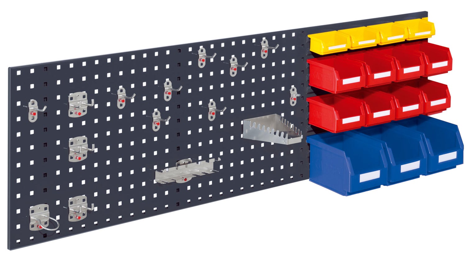 Kappes® RasterPlan Combinatiepaneelset #4 1x Geperforeerd paneel 1500x450mm 1x Accessoire-assortiment 25-delig Antracietgrijs RAL 7016