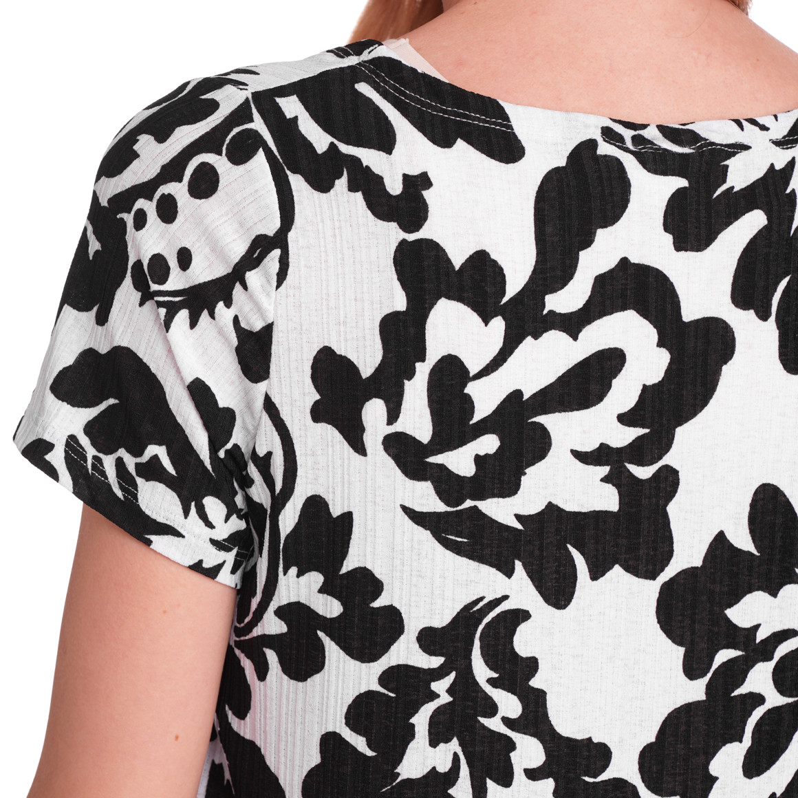 Damen T-Shirt mit floralem Muster schwarz / weiss