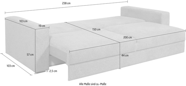Home affaire Schlafsofa »Calrence« mit aufklappbarer Bettfunktion, zwei Armlehnevarianten in der Serie
