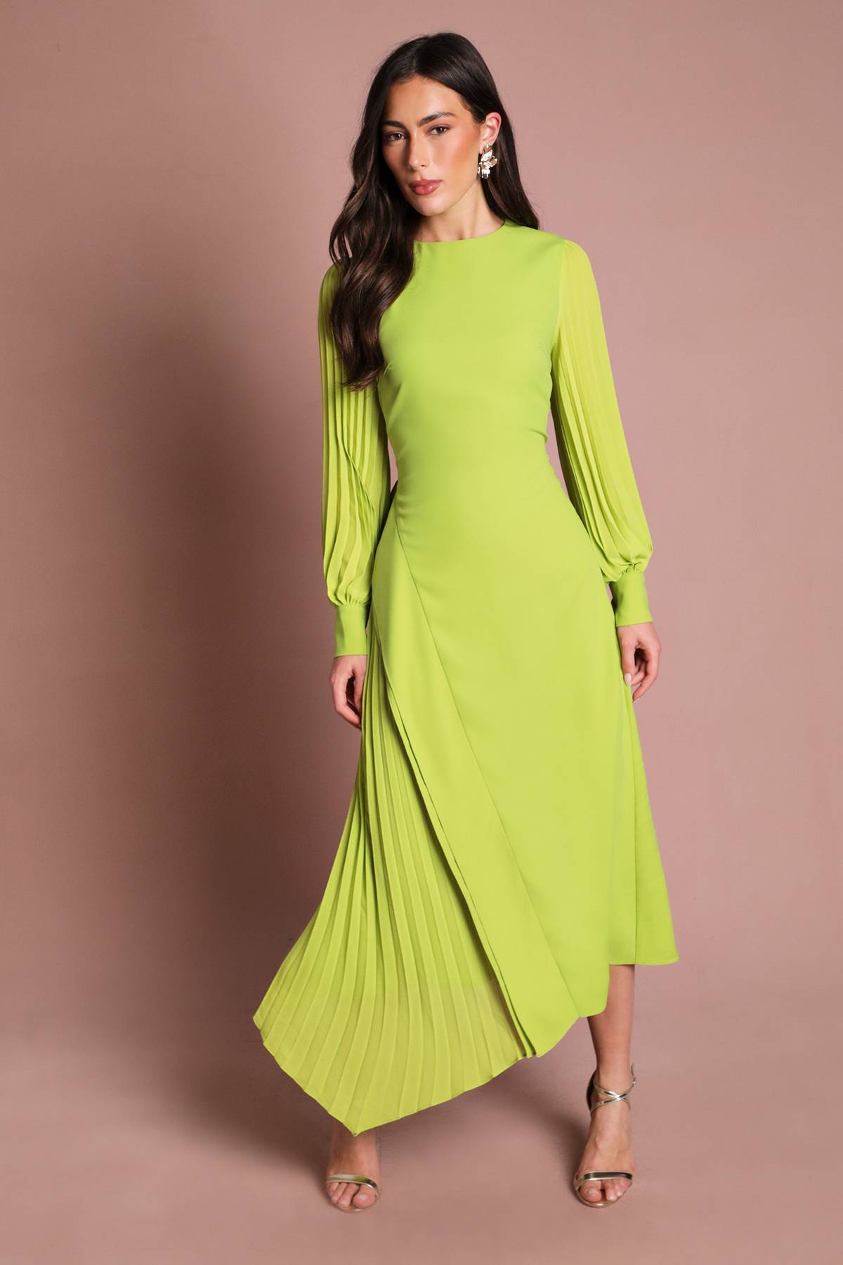 Coast Robe Maxi Plissée en Crêpe à Manches Longues