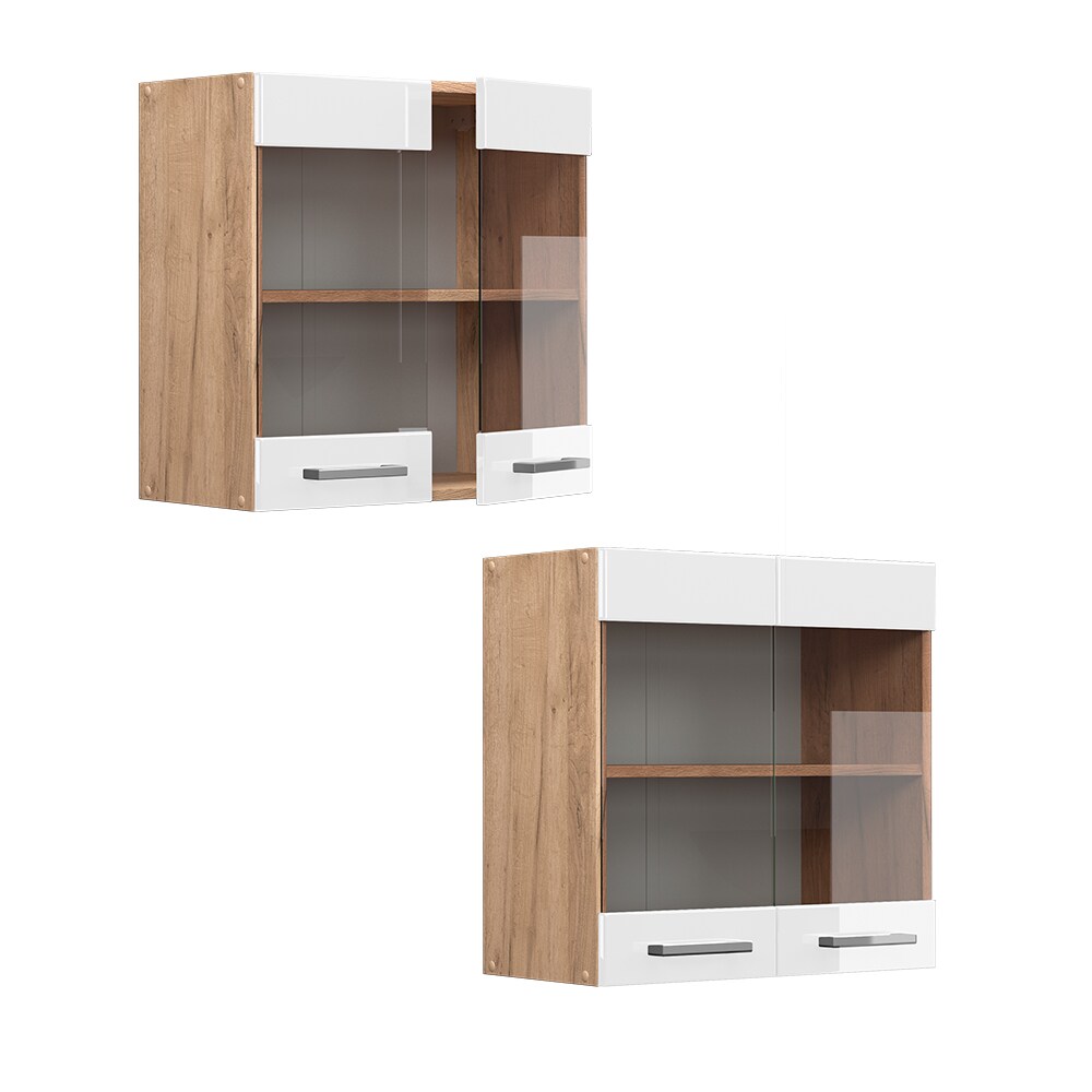 Vicco Hängeglasschrank Küchenschrank Küchenzeile R-Line 60 cm Eiche Weiß Tür Fächer