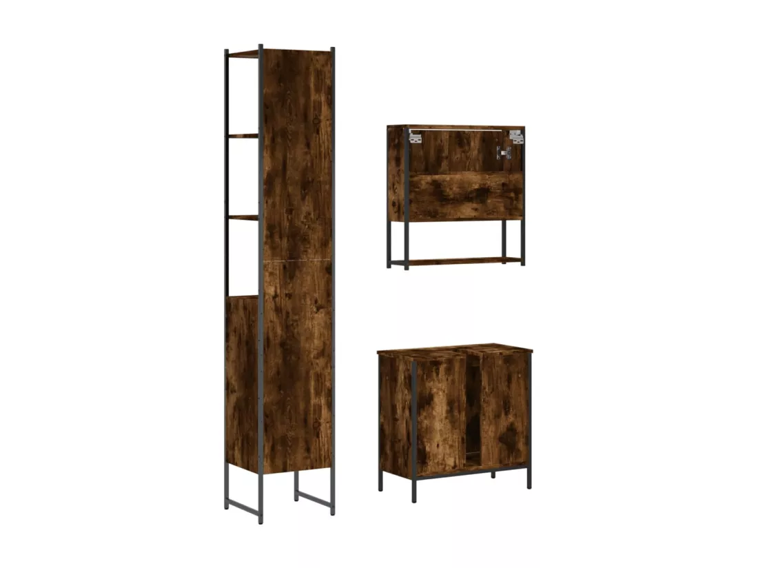 Ensemble de meubles de salle de bain 3 pcs Chêne fumé