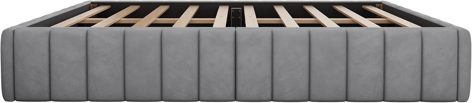 Futonbett mit Lattenrost und Schubladen, Doppelbett ohne Kopfteil, Jugendbett, Bezug aus Samt (grau, 140x200 cm)