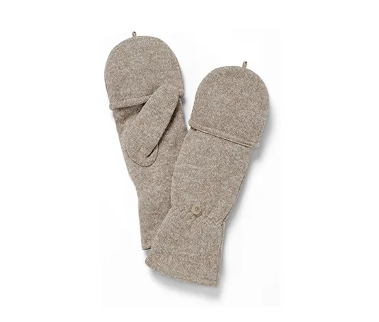 Strickfleece-Klappfäustlinge, beige