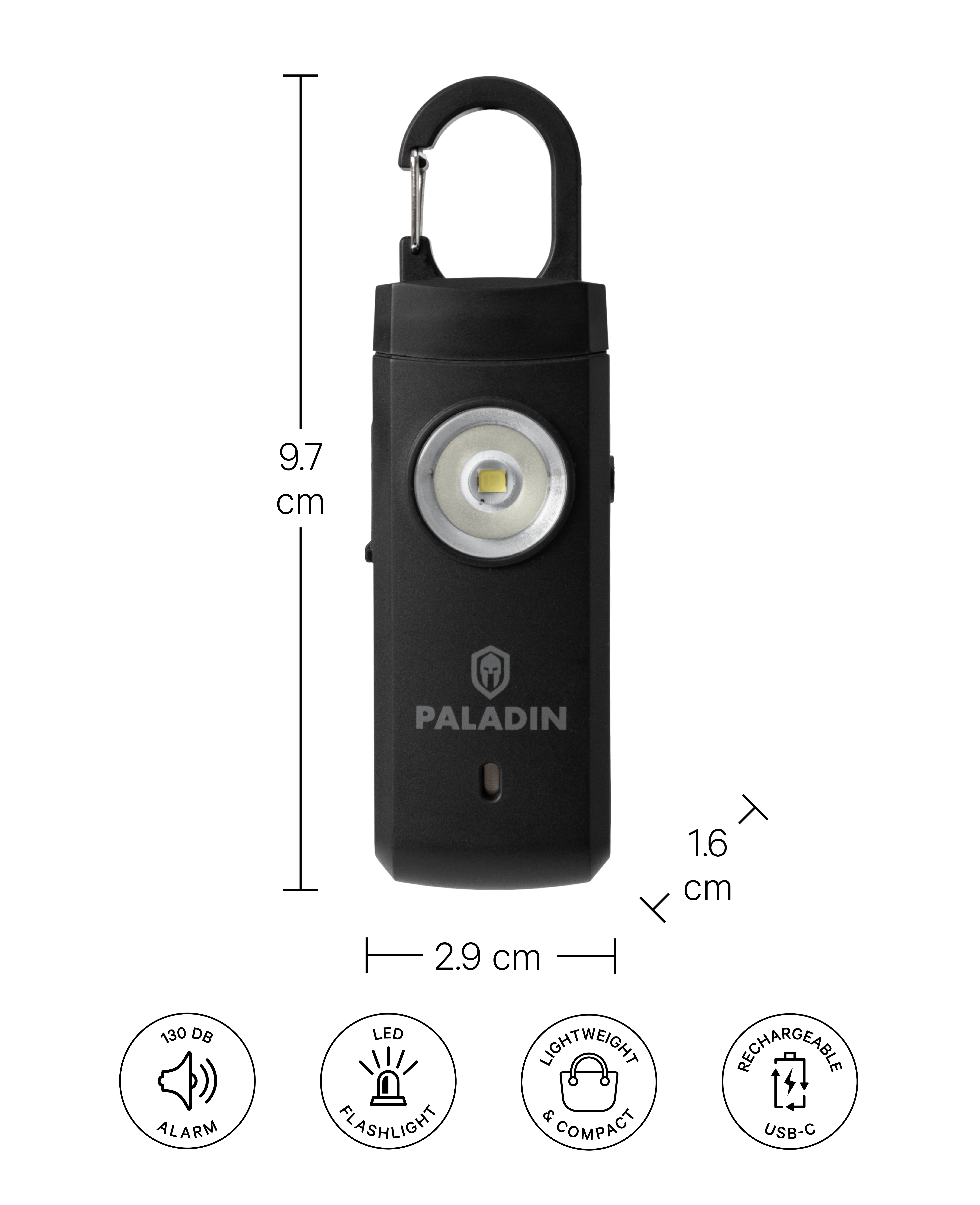Taschen Panikalarm mit Schrillton und LED Licht - Schwarz
