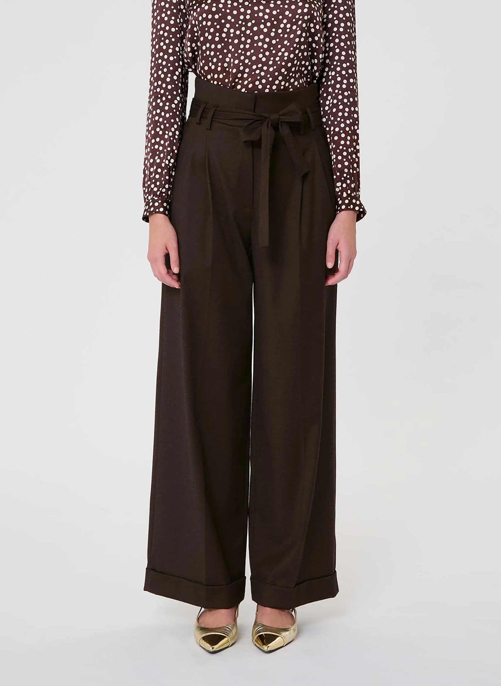 PIA - Pantalon large en laine mélangée | Marron