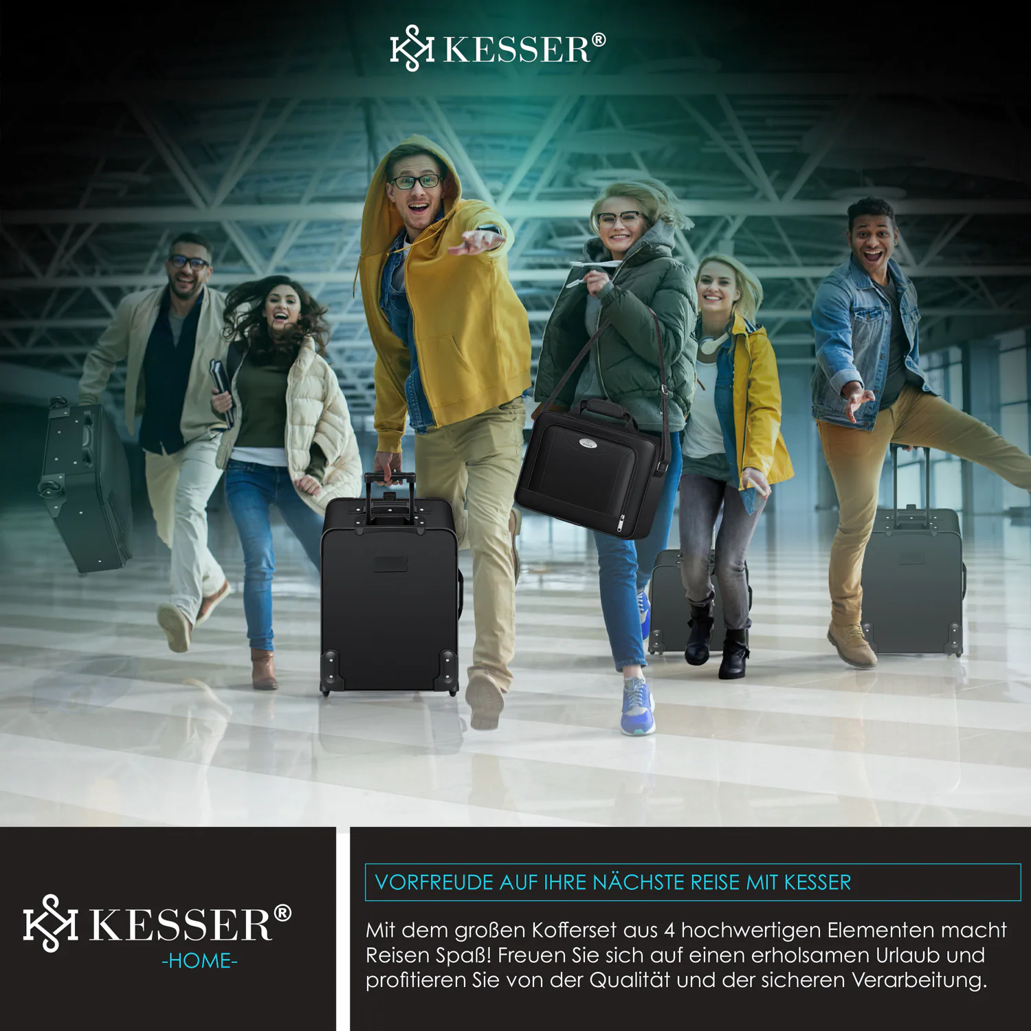 KESSER® 4tlg Trolley Kofferset | Reisekoffer Setmit Rollen | Komplettes Business 4er Set | S M L XL | Netzfach | Rollen | Teleskopgriff | Koffer Reisetaschen Stoffkoffer | Handgepäck |