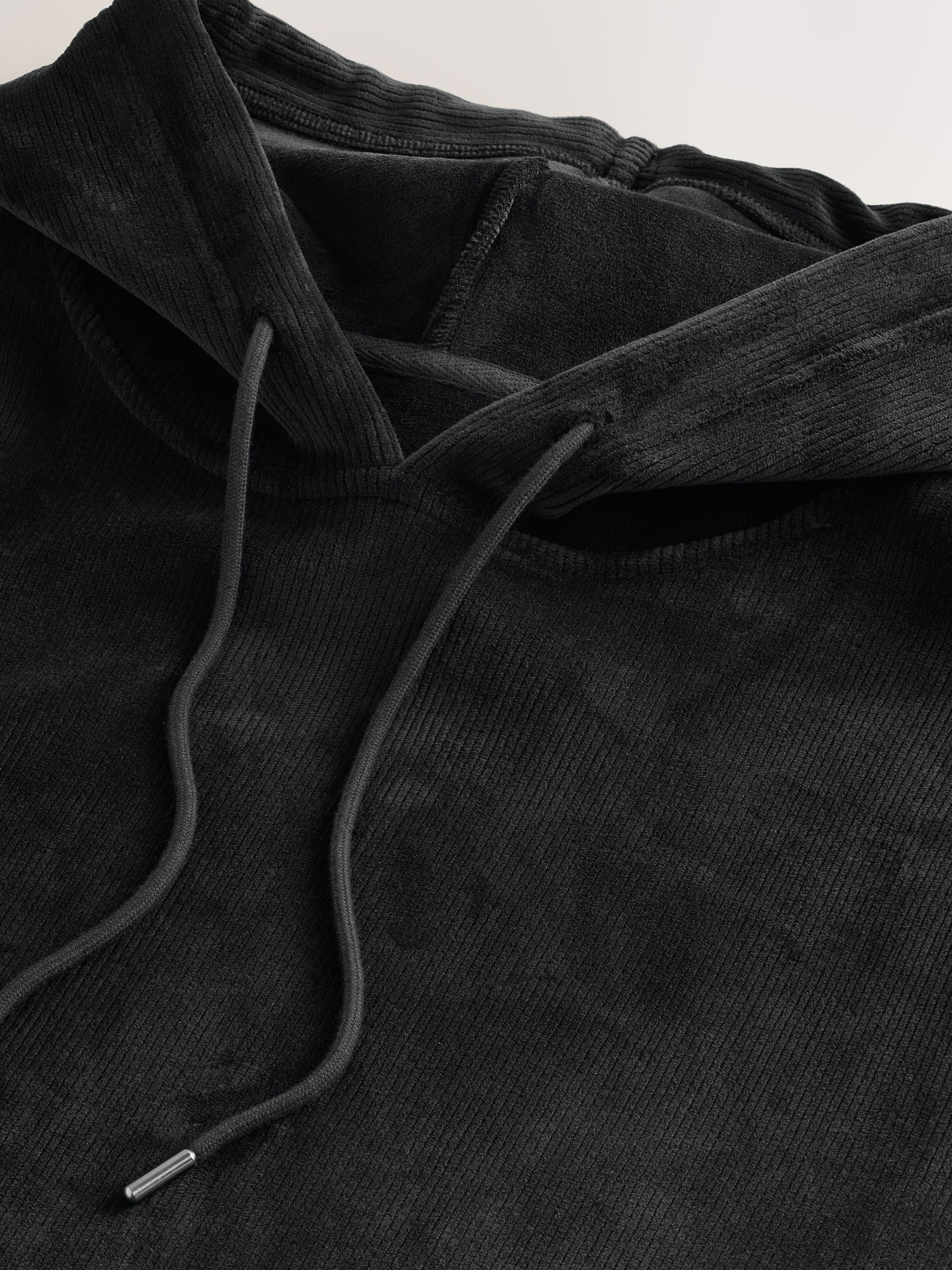 Antraciet - Jersey Textured Ribbed Hoodie